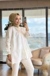 1424 Fisto Katlı Tunik Ekru