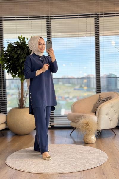 14309 Patı Ve Yanları Çıtçıtlı Takım Lacivert