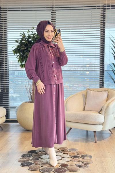 1438 Ön Büzgülü Etekli Takım Gül