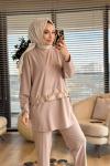 14456 Önü Saten Şerit Detaylı Takım Bej