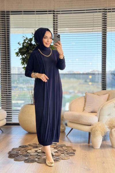 1509 Lina Önü Parçalı Elbise Lacivert