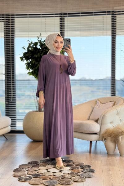 1620 Piliseli Balon Kol Elbise Gül