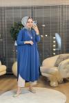 1735 Sandy Yarasa Kol Tunik İndigo
