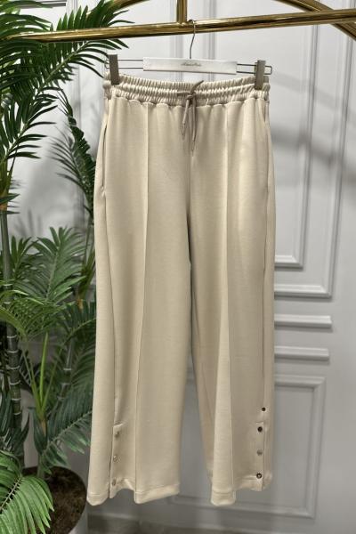 18222 Osyho Paçası Çıtçıtlı Pantolon Bej