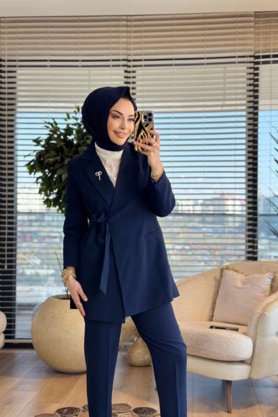 2016 Yandan Bağlamalı Ceketli Takım Lacivert