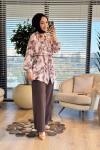 2033 Kumsal Batik Desen Tunik Kahve