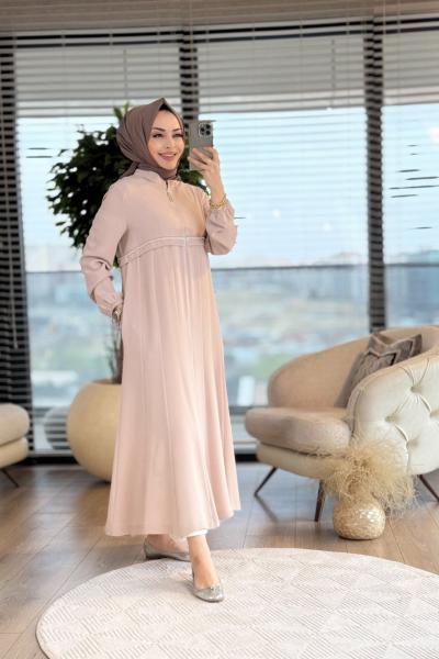 2040 Ön Ve Arkası Su Taş Detaylı Kap Bej