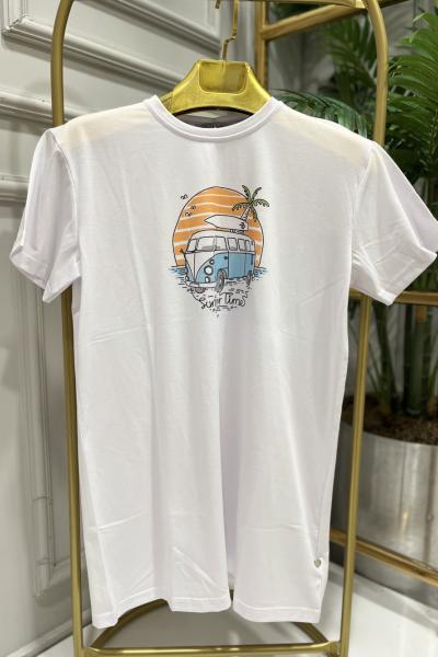 20400-9 Önü Minibüs Desen Bluz Beyaz