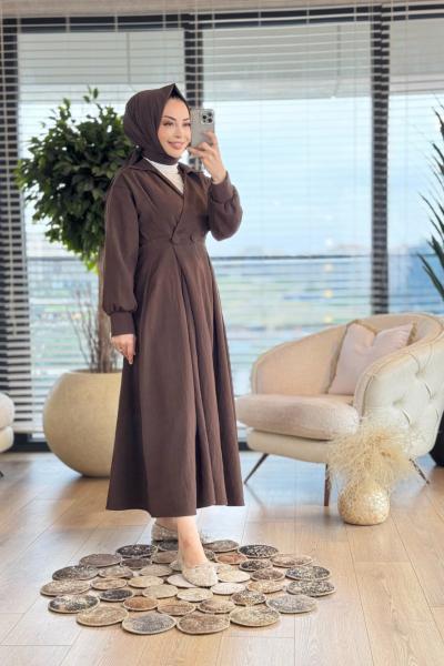 20674 Ön İki Düğmeli Elbise Kahve