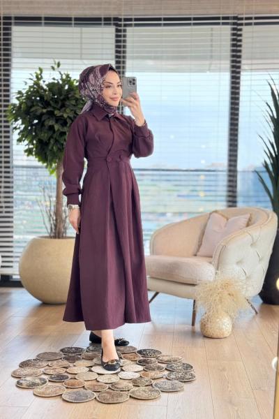 20674 Ön İki Düğmeli Elbise Mürdüm