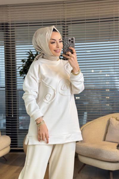 2123 Önü Kordonlu Tunik Ekru