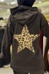 2135 Arkası Desenli Yıldızlı Kapşonlu Tunik Siyah