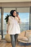 2205 Peluş Kemerli Yelek Ekru