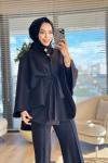 2212 Kaşe İki Düğmeli Panço Siyah