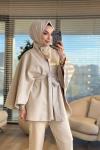 2212 Kaşe İki Düğmeli Panço Bej