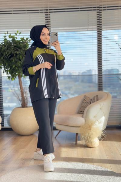 22636 Omuz Ve Ön Şerit Detaylı Takım Siyah