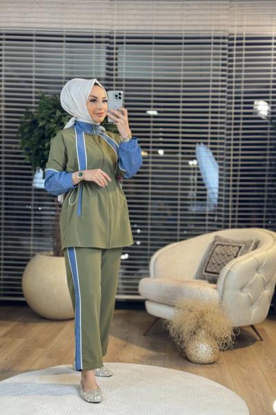 22667 Ön Kol Ve Pantolon Yanı Kot Detay Takım Haki