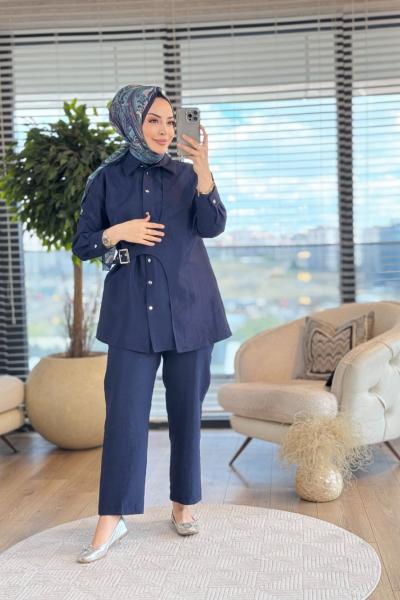 22668 Ön Parça Ve Toka Detaylı Takım Lacivert