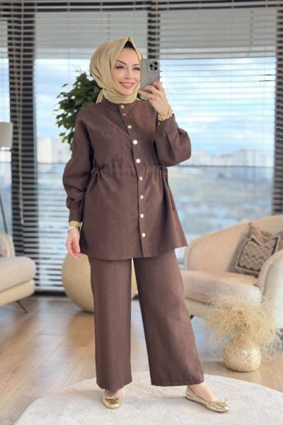 22671 Patı Çıtçıtlı Beli Bağcıklı Takım Kahve