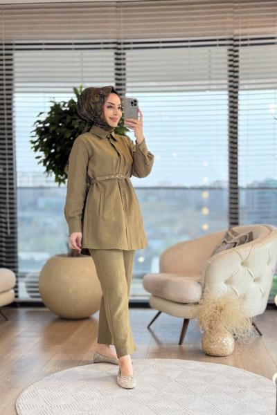 22676 Ön Dikiş Ve Cepli Kemerli Takım Haki
