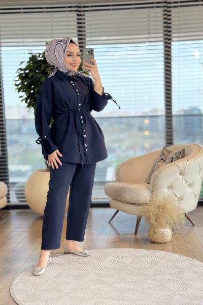 22678 Kolları Bağcıklı Metal Düğmeli Takım Lacivert
