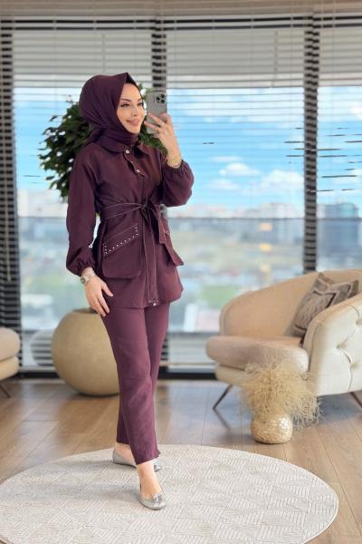 22681 Patı 3 Düğme Cebi Zımbalı Takım Bordo