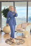 22699 Tencel Kolları Nervür Dikişli Takım Mavi