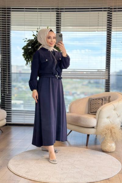 22706 Ön 2 Cepli Fermuarlı Etekli Takım Lacivert