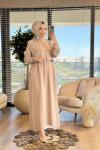 22711 Elbise Üstü Yelekli 2li Takım Bej