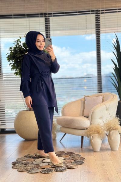 22730 Ön Şal Yaka Parçalı Takım Lacivert