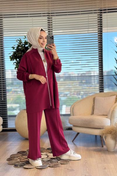 22741 Osyho Cep Dikiş Detaylı Fermuarlı Takım Bordo
