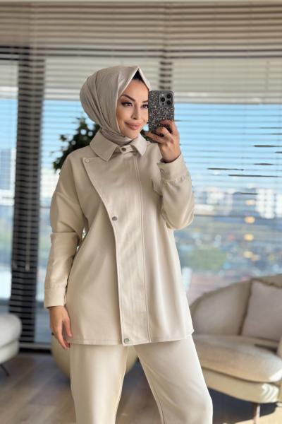 22759 Ön Parça Detaylı Takım Bej