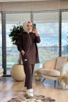 22775 Ön Parça Detaylı Ferm.Kapşonlu Takım Kahve