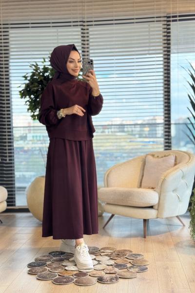 22779 Etek Ucu Parçalı Yarasa Kol Takım Bordo