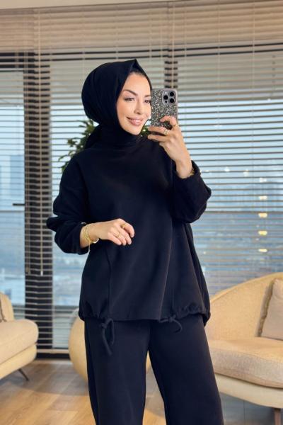 22805 Kadife Etek Ucu İpli Takım Siyah