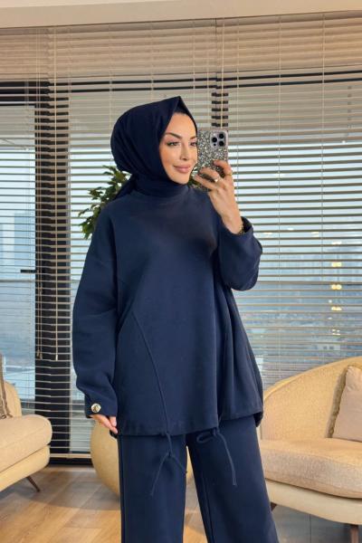 22805 Kadife Etek Ucu İpli Takım Lacivert