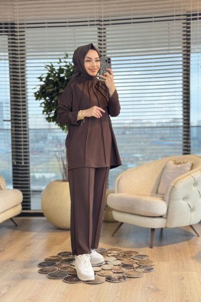 22813 Önü Nervür Dikişli Takım Kahve