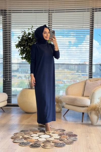 232 Omuzu Apoletli Triko Elbise Lacivert