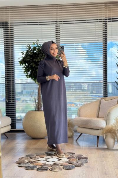 232 Omuzu Apoletli Triko Elbise Antrasit