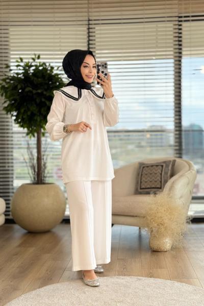 24166 Bebe Yaka Tunik Beyaz