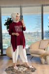 24277 Önü Taş Yazılı Tunik Bordo