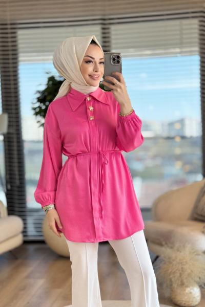 24284 Patı 3 Metal Düğmeli Gömlek Fuşya