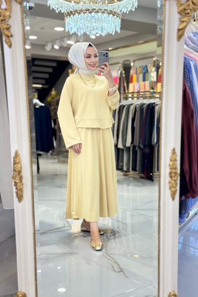 24343 Etek Ucu Parçalı Yarasa Kol Takım Sarı