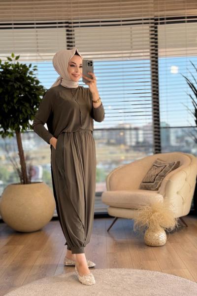 24426 Sırt Ve Pantolonu Gofre Parçalı Takım Haki