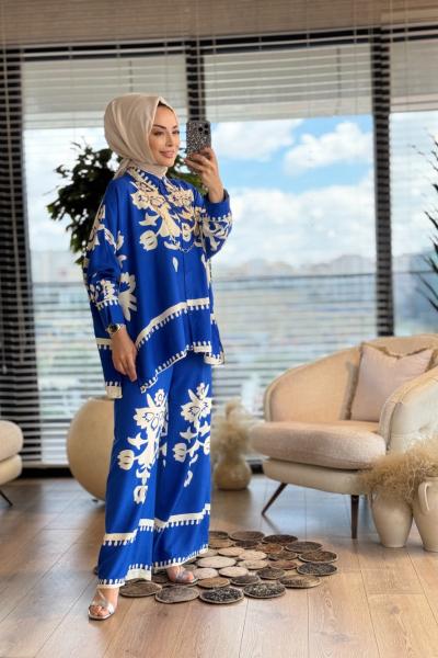 24TK284 Motif Ve Damla Desenli Takım Saks