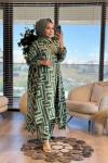 24TK480 Geometrik Desen Uzun Tunik Takım Haki