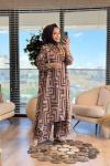 24TK480 Geometrik Desen Uzun Tunik Takım Kahve