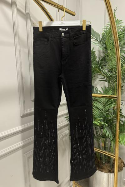 25077 Kot İspanyol Paça Taşlı Pantolon Siyah