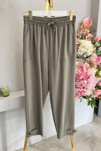 25080 Paçası Çıtçıt Manşetli Pantolon Haki