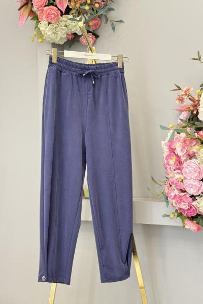 25097 Paçası Çıtçıtlı Pantolon İndigo